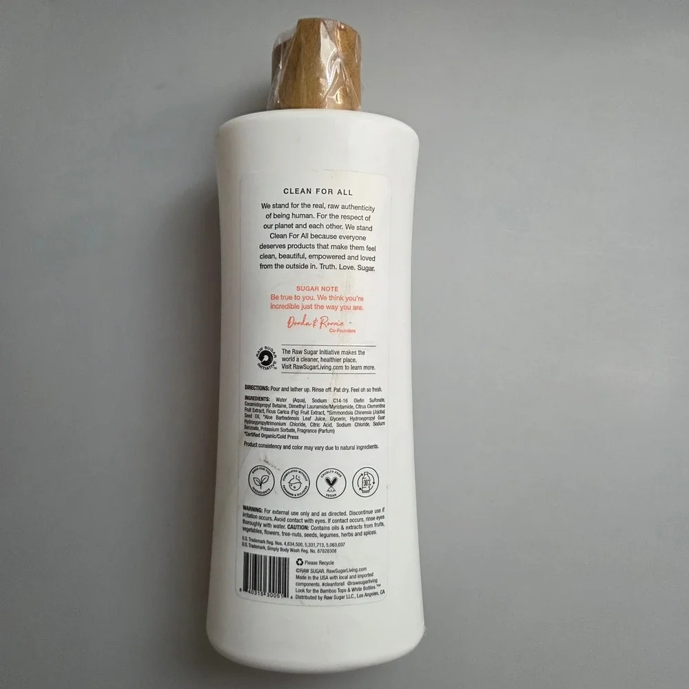 Raw Sugar Simply Body Wash Clementine + Fig 25 fl oz Hydrating Vegan New